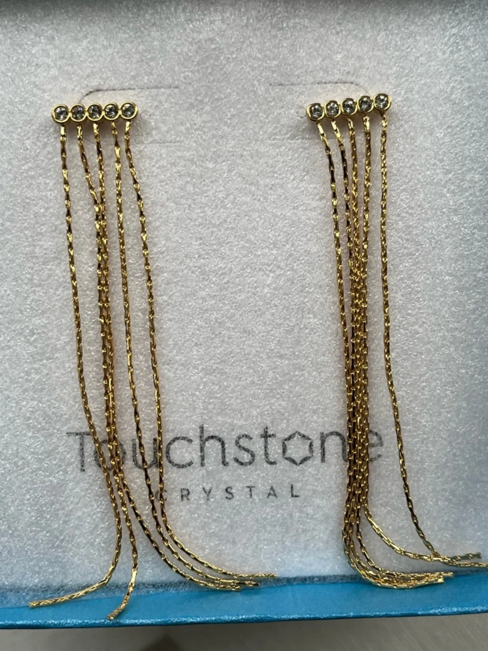 TSC Swarovski Gold Drop Earrings with Clear Swarovski Crystals - Picture 3 of 6